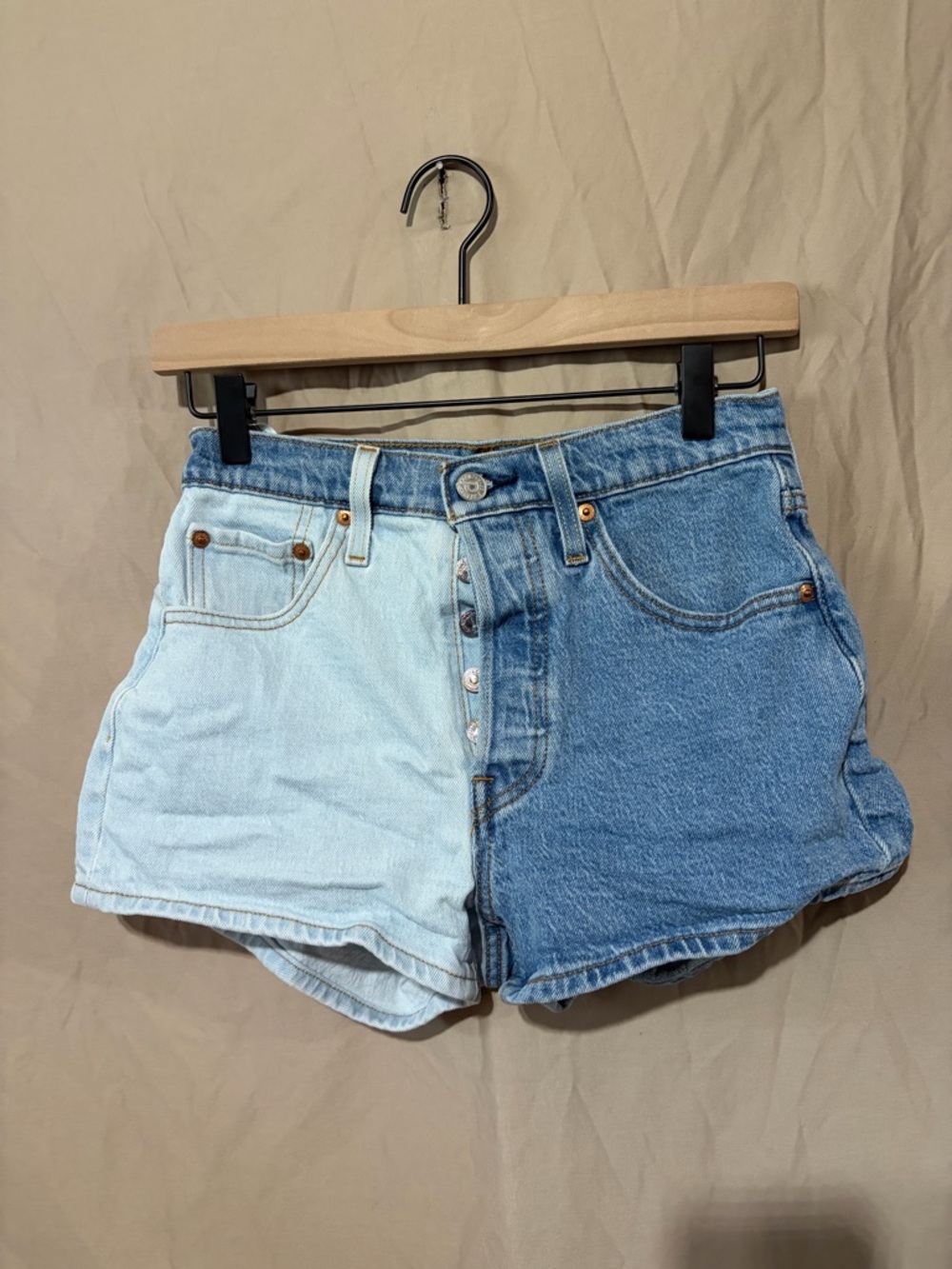 Levi's Two-Tone Light and Medium Blue Denim Shorts